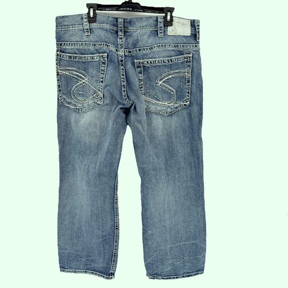 Silver Jeans Gordie 40x30 (Act 40x29) Straight Leg Blue Jean Denim Distressed - Picture 6 of 9